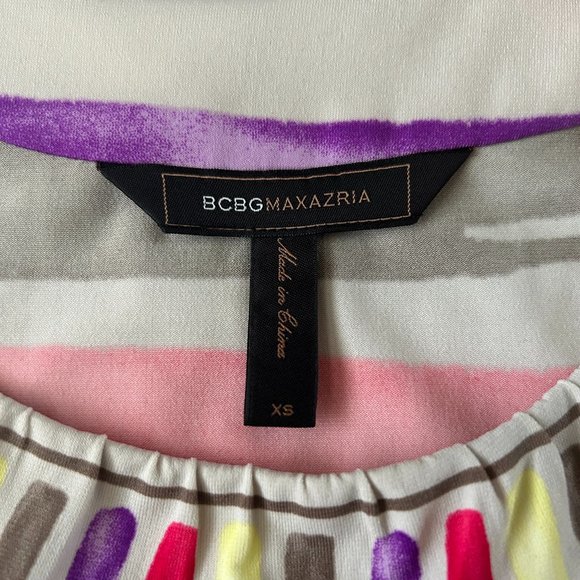 BCBG Max Azria Banded Crew Neck Sleeveless Multi-Stripe Top with Small Peplum XS - Picture 11 of 13